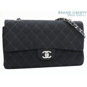 Chanel Matelasse Double Flap Chain Shoulder Bag Black Jersey Leather